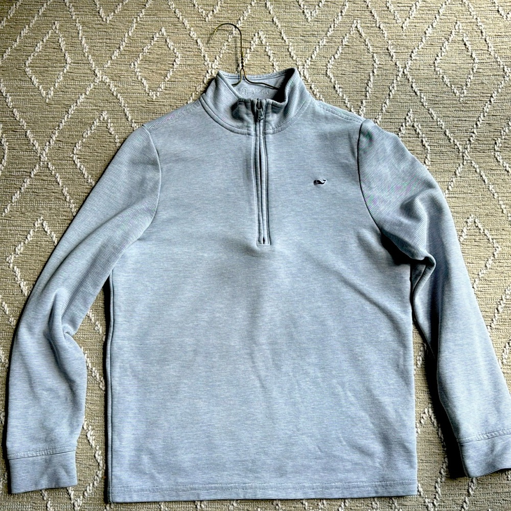 Vineyard Vines zip pullover in light grey and white stripe